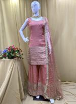 Shimmer Peach Party Wear Hand Work Readymade Salwaar Suit